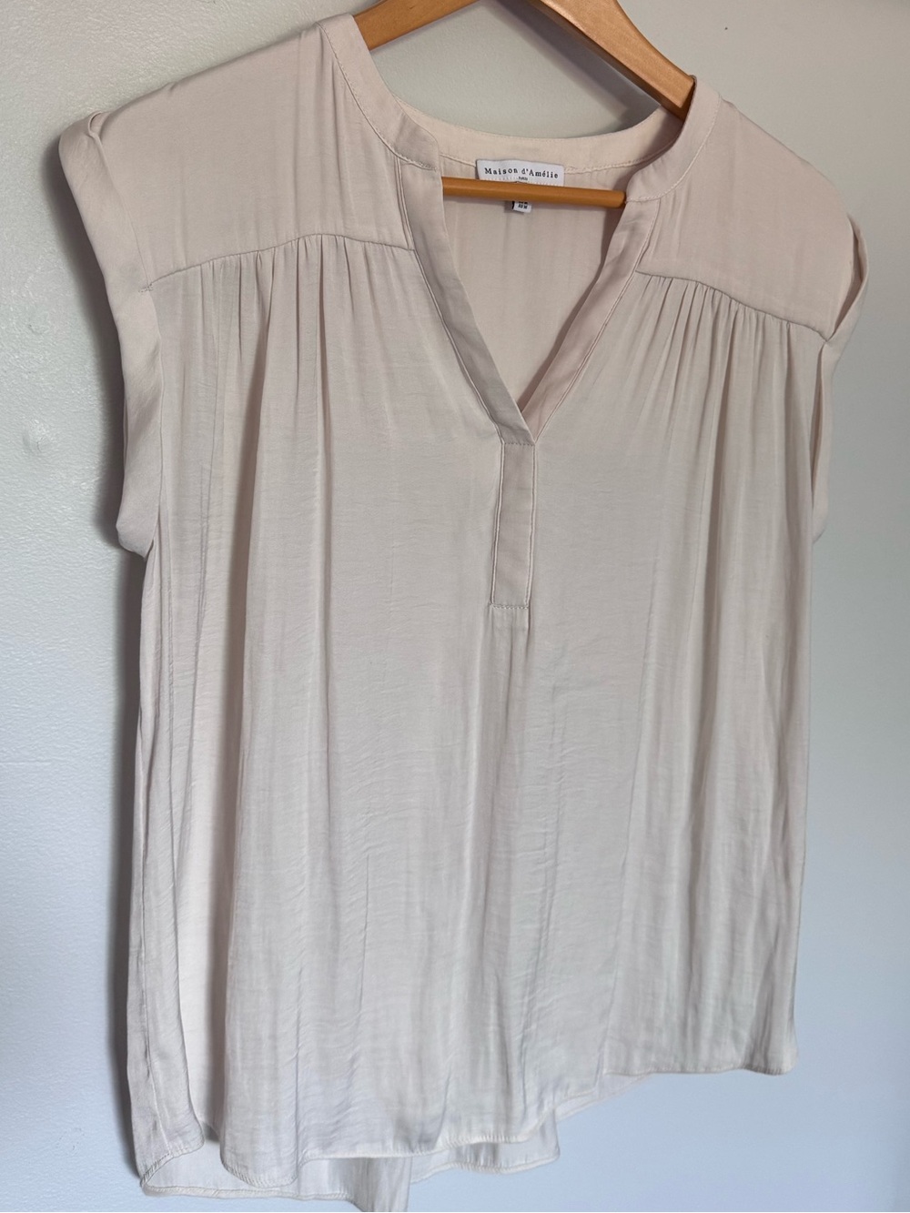 Maison d’Amelie Cream Cap-Sleeve V-Neck Blouse